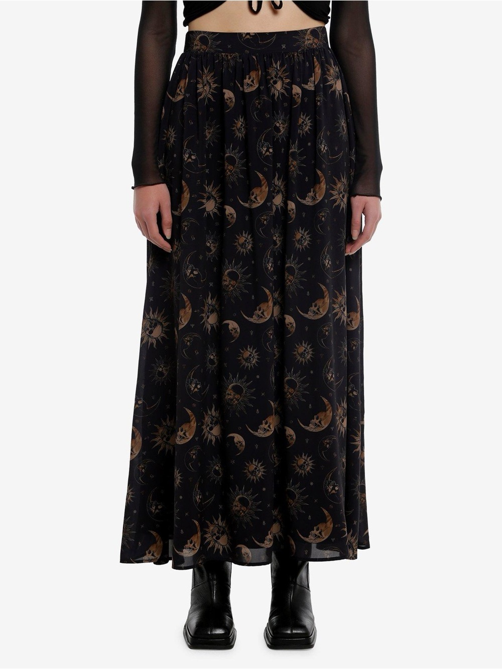 Cosmic Aura Dark Celestial Mesh Maxi Skirt